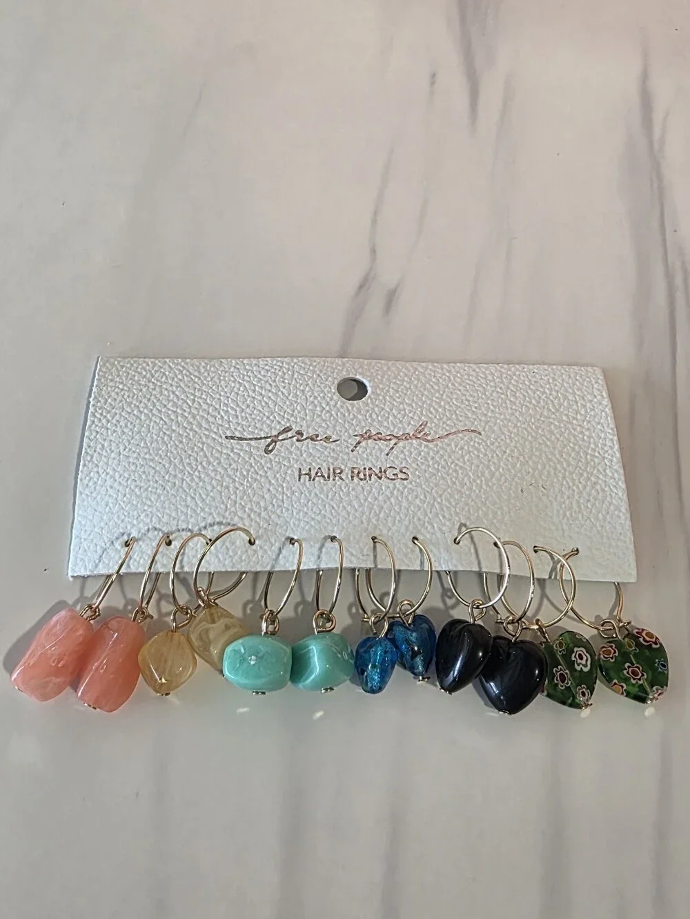 Free People Multicolor Glass Charm Hair Rings Boho Chic Bohemian Festival